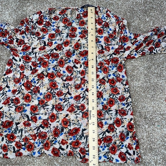 Zara Women blouse top floral print white red Premium Denim Collection Flowy SZ M - Picture 7 of 8